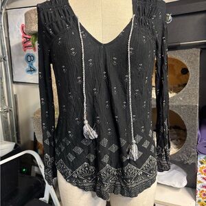 Lucky Brand Black Patterned Blouse